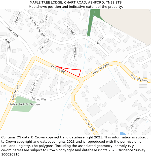 MAPLE TREE LODGE, CHART ROAD, ASHFORD, TN23 3TB: Location map and indicative extent of plot