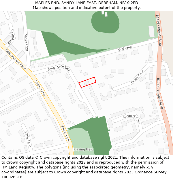 MAPLES END, SANDY LANE EAST, DEREHAM, NR19 2ED: Location map and indicative extent of plot