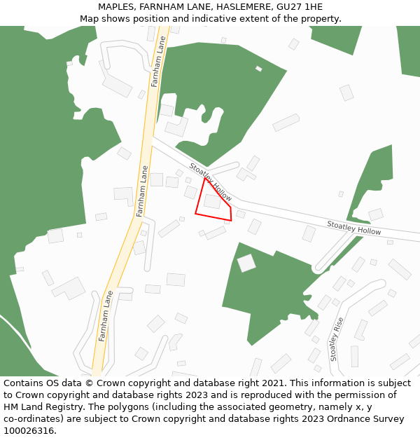 MAPLES, FARNHAM LANE, HASLEMERE, GU27 1HE: Location map and indicative extent of plot