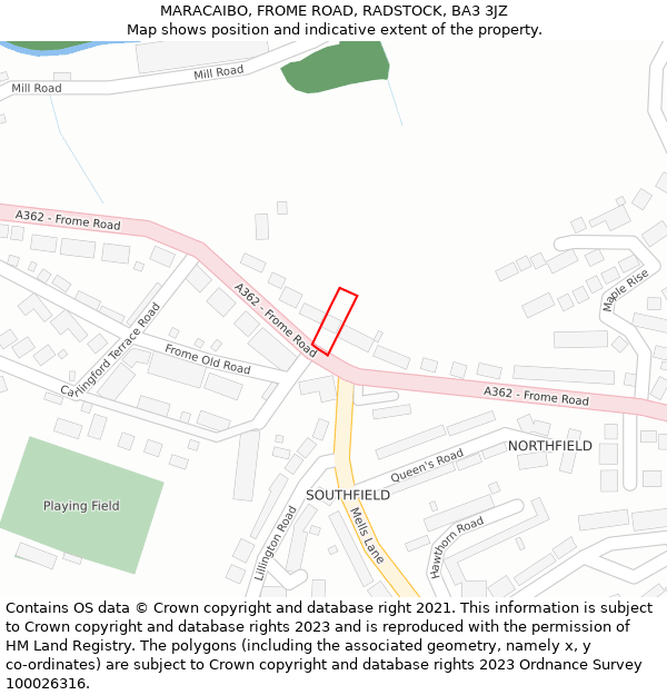 MARACAIBO, FROME ROAD, RADSTOCK, BA3 3JZ: Location map and indicative extent of plot