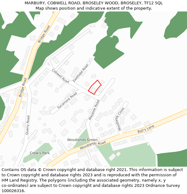 MARBURY, COBWELL ROAD, BROSELEY WOOD, BROSELEY, TF12 5QL: Location map and indicative extent of plot