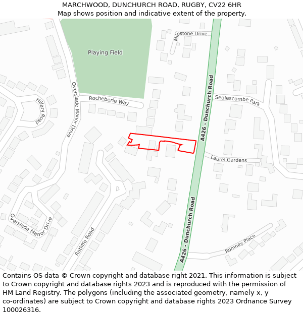 MARCHWOOD, DUNCHURCH ROAD, RUGBY, CV22 6HR: Location map and indicative extent of plot