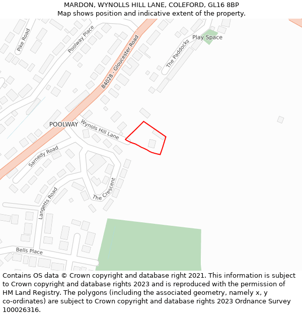 MARDON, WYNOLLS HILL LANE, COLEFORD, GL16 8BP: Location map and indicative extent of plot