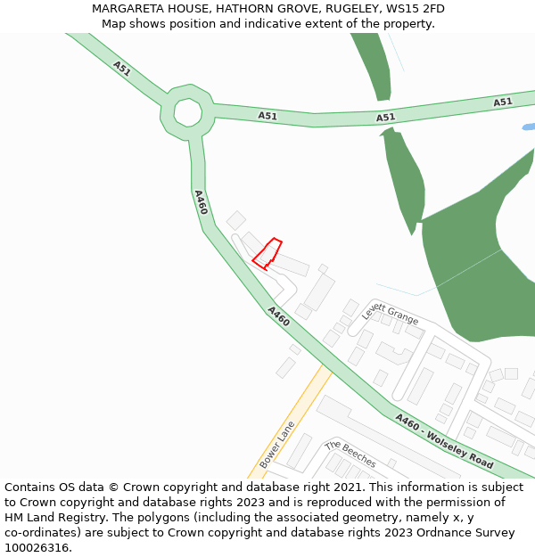 MARGARETA HOUSE, HATHORN GROVE, RUGELEY, WS15 2FD: Location map and indicative extent of plot