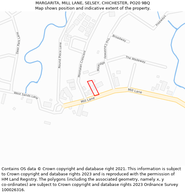 MARGARITA, MILL LANE, SELSEY, CHICHESTER, PO20 9BQ: Location map and indicative extent of plot