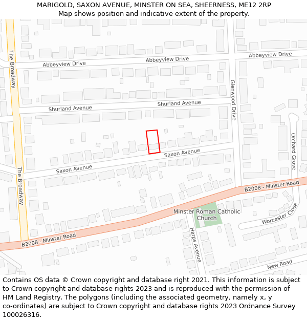 MARIGOLD, SAXON AVENUE, MINSTER ON SEA, SHEERNESS, ME12 2RP: Location map and indicative extent of plot