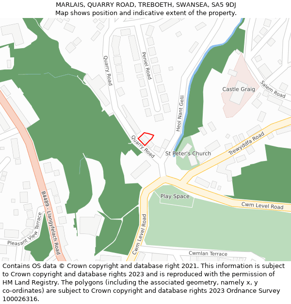 MARLAIS, QUARRY ROAD, TREBOETH, SWANSEA, SA5 9DJ: Location map and indicative extent of plot