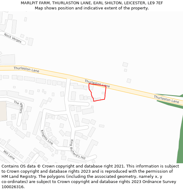 MARLPIT FARM, THURLASTON LANE, EARL SHILTON, LEICESTER, LE9 7EF: Location map and indicative extent of plot