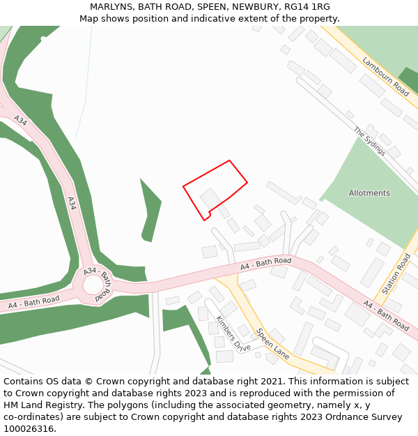 MARLYNS, BATH ROAD, SPEEN, NEWBURY, RG14 1RG: Location map and indicative extent of plot