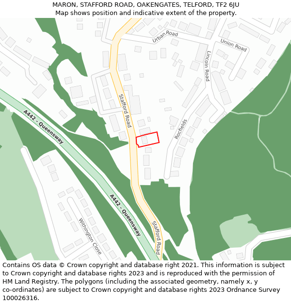 MARON, STAFFORD ROAD, OAKENGATES, TELFORD, TF2 6JU: Location map and indicative extent of plot