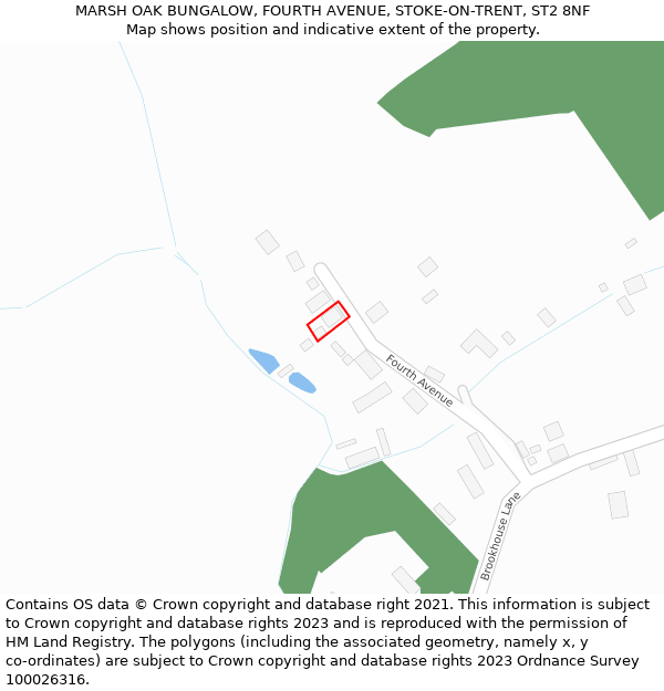 MARSH OAK BUNGALOW, FOURTH AVENUE, STOKE-ON-TRENT, ST2 8NF: Location map and indicative extent of plot