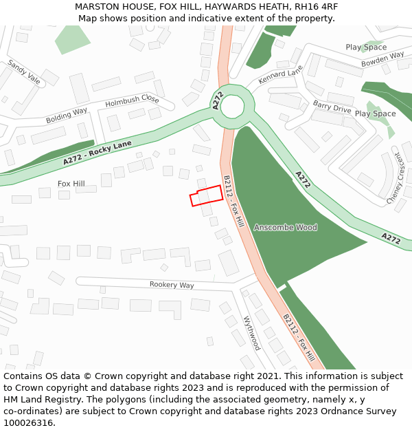 MARSTON HOUSE, FOX HILL, HAYWARDS HEATH, RH16 4RF: Location map and indicative extent of plot