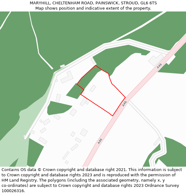 MARYHILL, CHELTENHAM ROAD, PAINSWICK, STROUD, GL6 6TS: Location map and indicative extent of plot