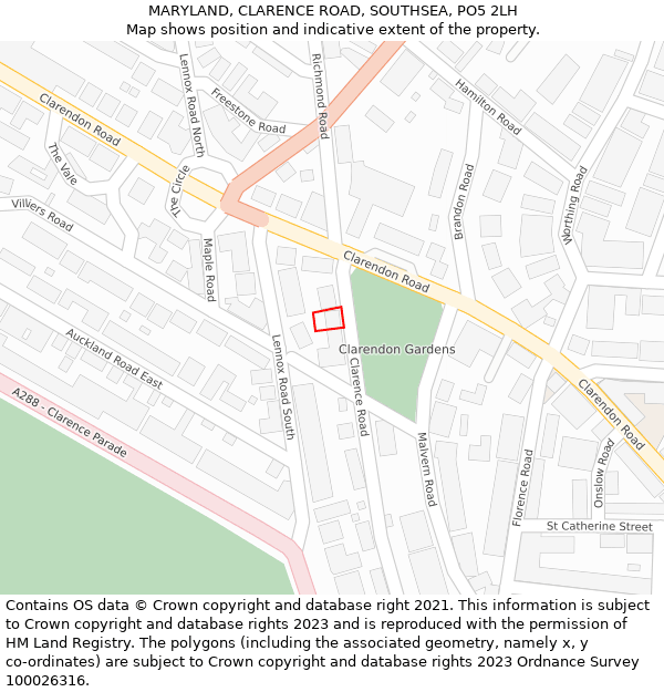 MARYLAND, CLARENCE ROAD, SOUTHSEA, PO5 2LH: Location map and indicative extent of plot