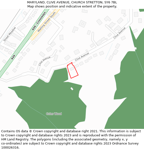 MARYLAND, CLIVE AVENUE, CHURCH STRETTON, SY6 7BL: Location map and indicative extent of plot