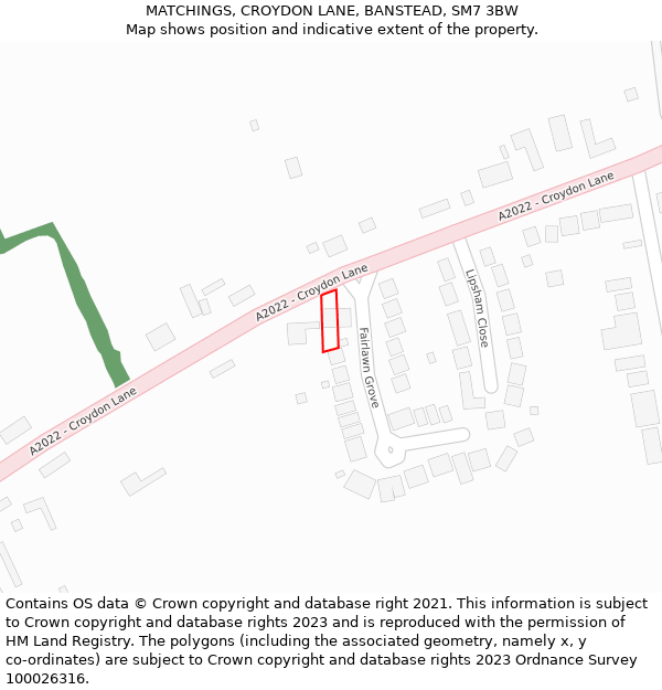 MATCHINGS, CROYDON LANE, BANSTEAD, SM7 3BW: Location map and indicative extent of plot