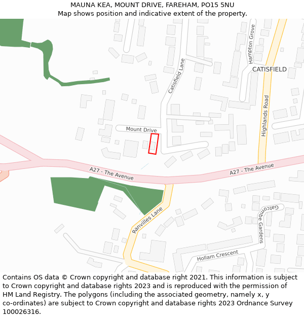 MAUNA KEA, MOUNT DRIVE, FAREHAM, PO15 5NU: Location map and indicative extent of plot