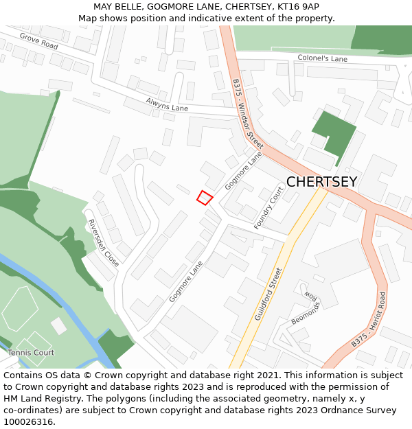 MAY BELLE, GOGMORE LANE, CHERTSEY, KT16 9AP: Location map and indicative extent of plot