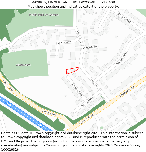 MAYBREY, LIMMER LANE, HIGH WYCOMBE, HP12 4QR: Location map and indicative extent of plot