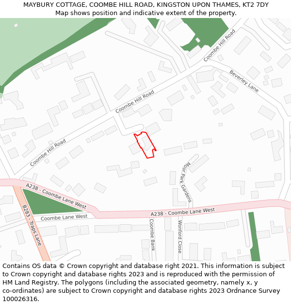 MAYBURY COTTAGE, COOMBE HILL ROAD, KINGSTON UPON THAMES, KT2 7DY: Location map and indicative extent of plot