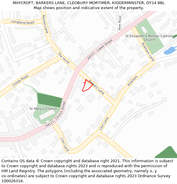 MAYCROFT, BARKERS LANE, CLEOBURY MORTIMER, KIDDERMINSTER, DY14 8BL: Location map and indicative extent of plot