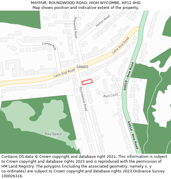 MAYFAIR, ROUNDWOOD ROAD, HIGH WYCOMBE, HP12 4HD: Location map and indicative extent of plot