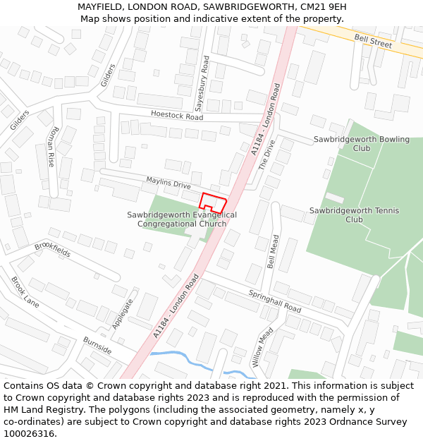 MAYFIELD, LONDON ROAD, SAWBRIDGEWORTH, CM21 9EH: Location map and indicative extent of plot