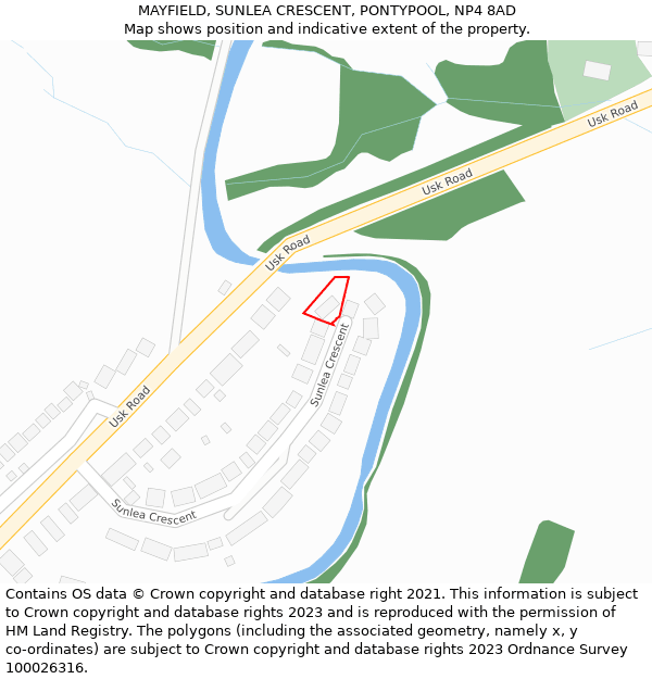 MAYFIELD, SUNLEA CRESCENT, PONTYPOOL, NP4 8AD: Location map and indicative extent of plot