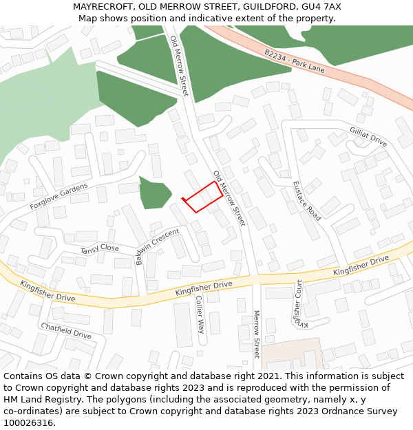 MAYRECROFT, OLD MERROW STREET, GUILDFORD, GU4 7AX: Location map and indicative extent of plot