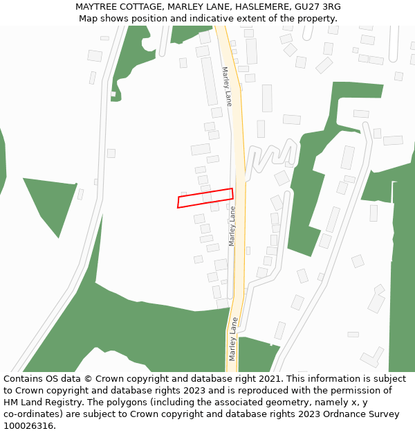 MAYTREE COTTAGE, MARLEY LANE, HASLEMERE, GU27 3RG: Location map and indicative extent of plot
