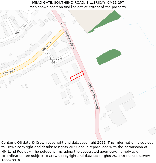 MEAD GATE, SOUTHEND ROAD, BILLERICAY, CM11 2PT: Location map and indicative extent of plot