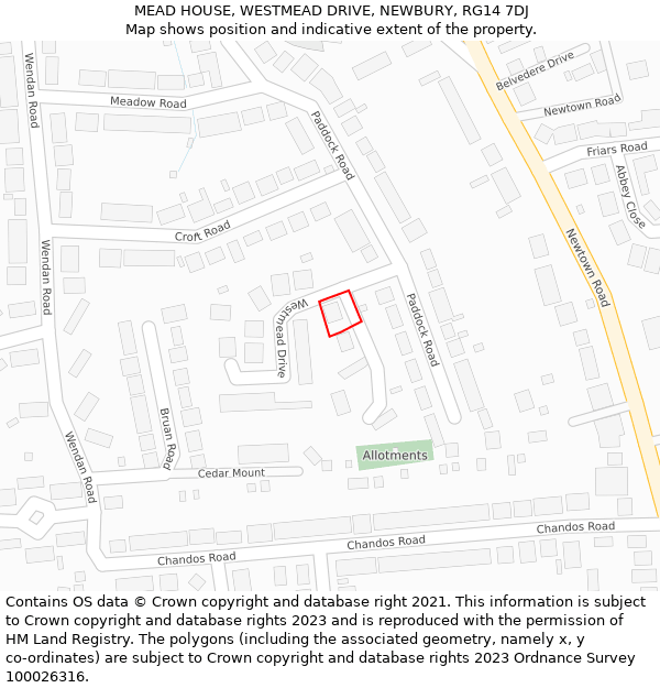 MEAD HOUSE, WESTMEAD DRIVE, NEWBURY, RG14 7DJ: Location map and indicative extent of plot