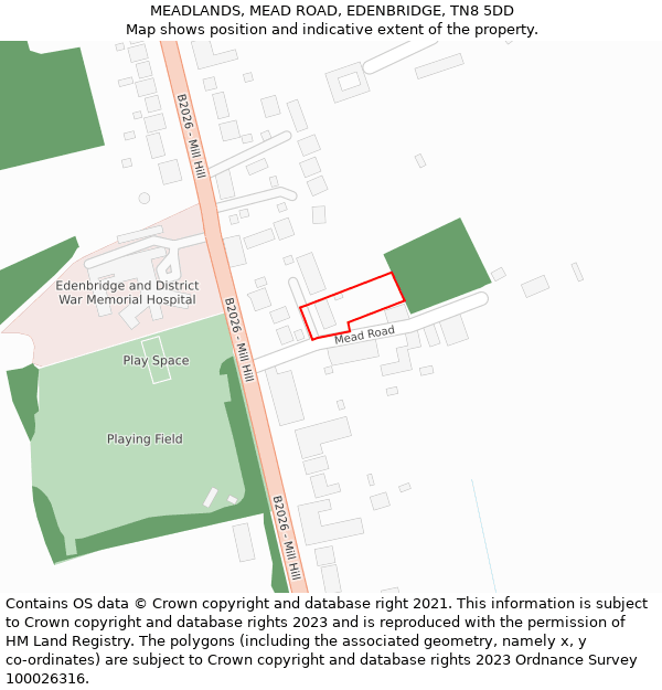 MEADLANDS, MEAD ROAD, EDENBRIDGE, TN8 5DD: Location map and indicative extent of plot