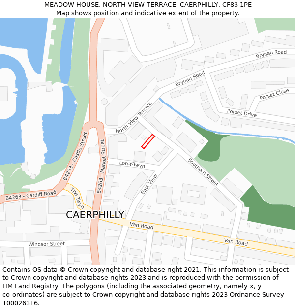 MEADOW HOUSE, NORTH VIEW TERRACE, CAERPHILLY, CF83 1PE: Location map and indicative extent of plot