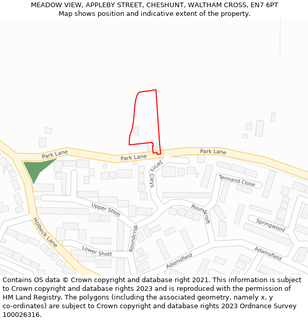 MEADOW VIEW, APPLEBY STREET, CHESHUNT, WALTHAM CROSS, EN7 6PT: Location map and indicative extent of plot