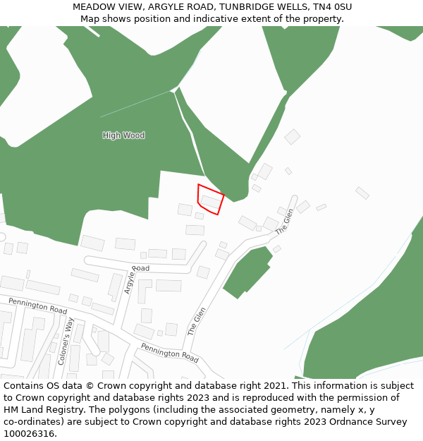 MEADOW VIEW, ARGYLE ROAD, TUNBRIDGE WELLS, TN4 0SU: Location map and indicative extent of plot