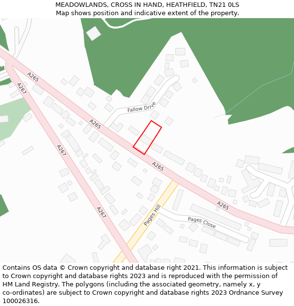 MEADOWLANDS, CROSS IN HAND, HEATHFIELD, TN21 0LS: Location map and indicative extent of plot