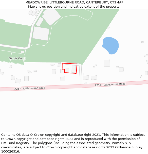 MEADOWRISE, LITTLEBOURNE ROAD, CANTERBURY, CT3 4AF: Location map and indicative extent of plot