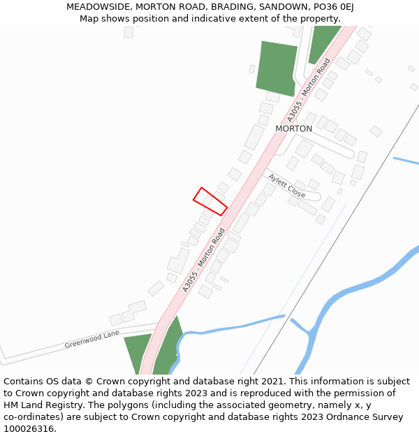 MEADOWSIDE, MORTON ROAD, BRADING, SANDOWN, PO36 0EJ: Location map and indicative extent of plot