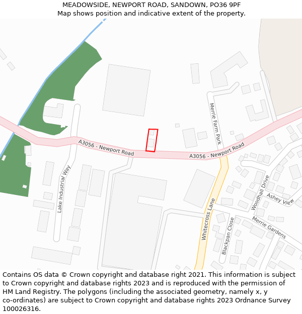 MEADOWSIDE, NEWPORT ROAD, SANDOWN, PO36 9PF: Location map and indicative extent of plot
