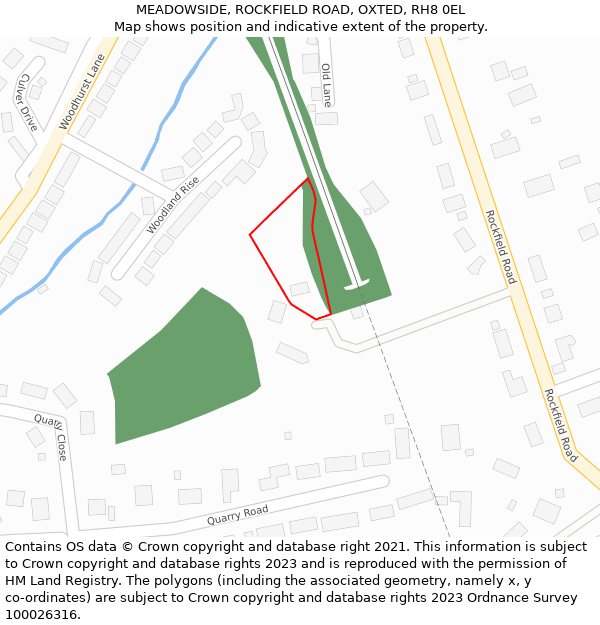 MEADOWSIDE, ROCKFIELD ROAD, OXTED, RH8 0EL: Location map and indicative extent of plot