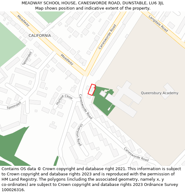 MEADWAY SCHOOL HOUSE, CANESWORDE ROAD, DUNSTABLE, LU6 3JL: Location map and indicative extent of plot