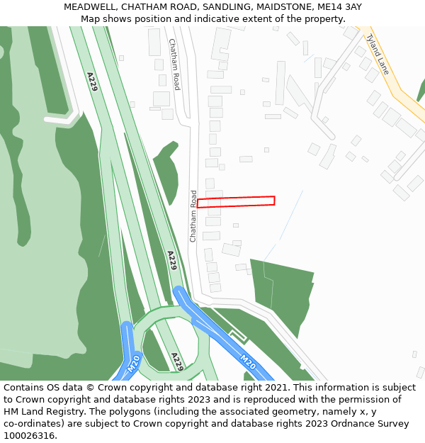 MEADWELL, CHATHAM ROAD, SANDLING, MAIDSTONE, ME14 3AY: Location map and indicative extent of plot
