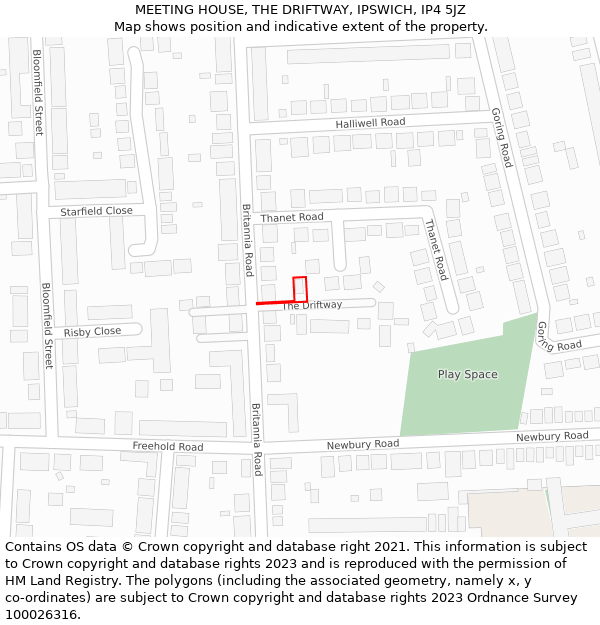 MEETING HOUSE, THE DRIFTWAY, IPSWICH, IP4 5JZ: Location map and indicative extent of plot