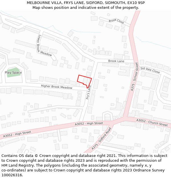 MELBOURNE VILLA, FRYS LANE, SIDFORD, SIDMOUTH, EX10 9SP: Location map and indicative extent of plot