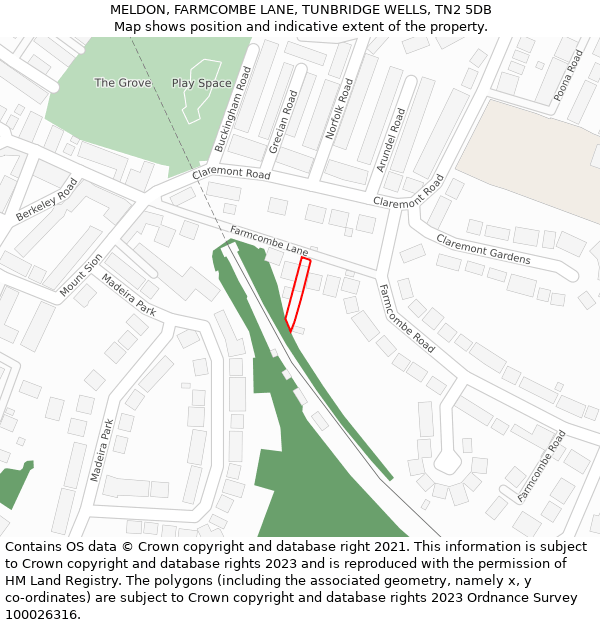 MELDON, FARMCOMBE LANE, TUNBRIDGE WELLS, TN2 5DB: Location map and indicative extent of plot