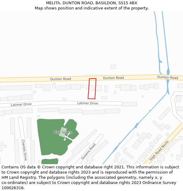 MELITA, DUNTON ROAD, BASILDON, SS15 4BX: Location map and indicative extent of plot