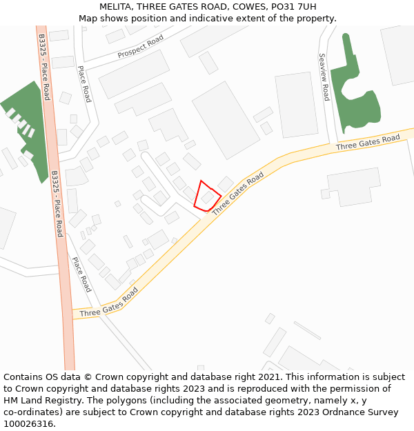 MELITA, THREE GATES ROAD, COWES, PO31 7UH: Location map and indicative extent of plot