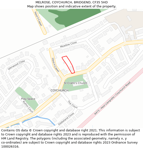 MELROSE, COYCHURCH, BRIDGEND, CF35 5HD: Location map and indicative extent of plot