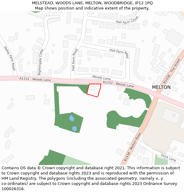 MELSTEAD, WOODS LANE, MELTON, WOODBRIDGE, IP12 1PQ: Location map and indicative extent of plot
